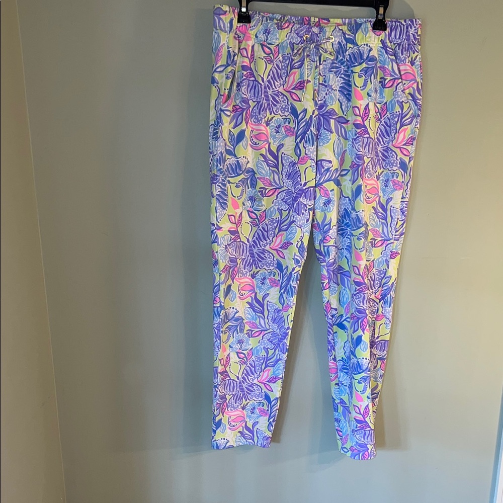 Lilly Pulitzer Bright Tropical Floral Print Skinny Ankle Pants Trousers Size L